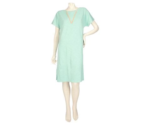 Stan Herman Cotton Jersey Sleep Gown w/ Contrast Lace Trim - A216060