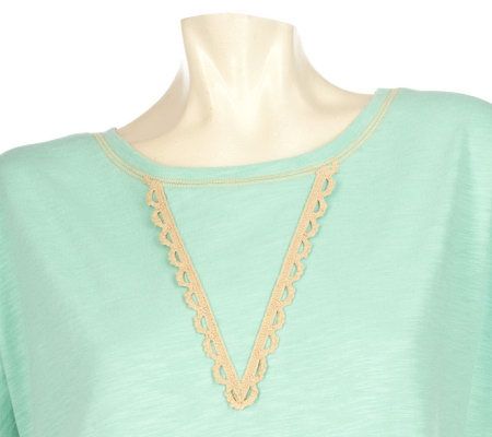 Stan Herman Cotton Jersey Sleep Gown w/ Contrast Lace Trim