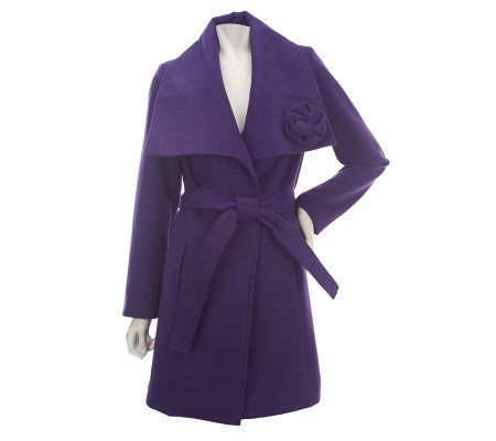Dennis Basso Faux Wool Maxi Collar Wrap Coat with Self Belt - A228260