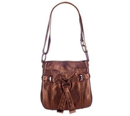 B.Makowsky Glove Leather Belted Crossbody with Stud Accents - A203061