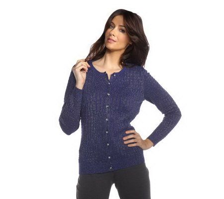 Isaac Mizrahi Live! Metallic Croco Textured Cardigan - A212061