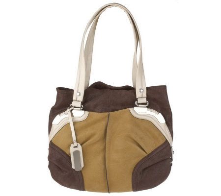 B. Makowsky Shimmer Leather Snap Top Tote with Patent Trim - A216761