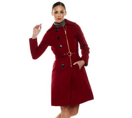 Isaac Mizrahi Live! Zip Closure Coat with Removable Belt - A217461