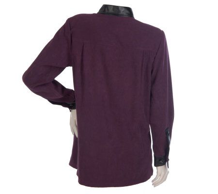 Bob Mackies Button Front Blouse with Faux Leather Trim