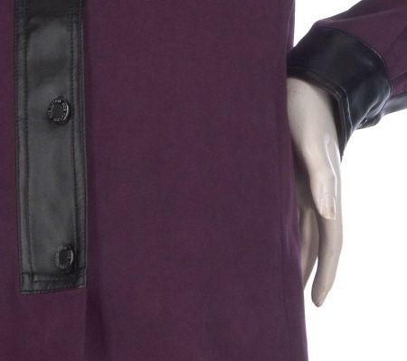 Bob Mackies Button Front Blouse with Faux Leather Trim