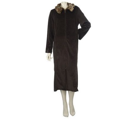 Dennis Basso Zip Front Robe with Faux Fur Detail - A219661