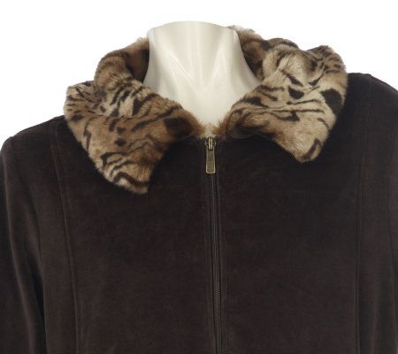 Dennis Basso Zip Front Robe with Faux Fur Detail