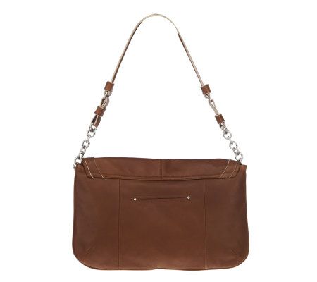 B. Makowsky Leather Flap Top Clutch with Chain Detail