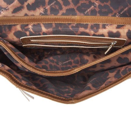 B. Makowsky Leather Flap Top Clutch with Chain Detail