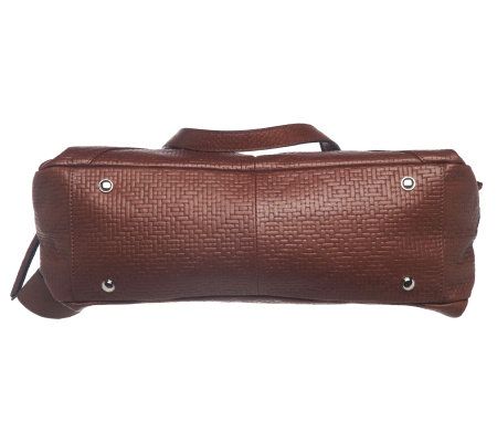 B. Makowsky Woven Leather Embossed Zip Top Hobo w/ Zip Pockets