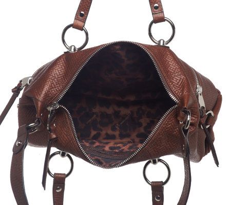 B. Makowsky Woven Leather Embossed Zip Top Hobo w/ Zip Pockets