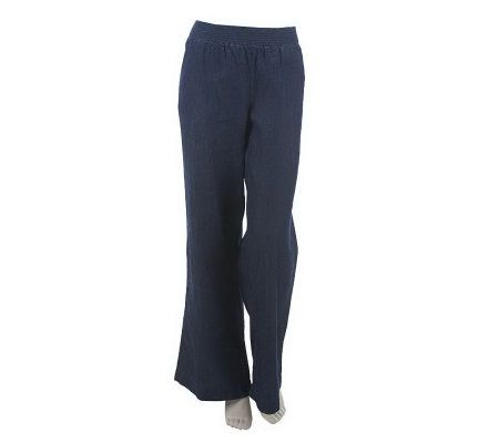 Motto Chambray Elastic Waist Relaxed Pants w/Slash Pockets - A222261