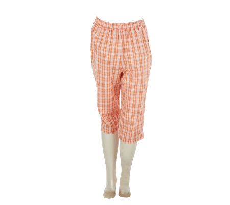 Denim & Co. Seersucker Set Trim Knit Top With Pull-on Pedal Pushers