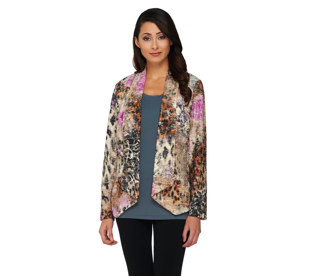 George Simonton Pucker Knit Open Front Printed Jacket w/Shawl Collar - A225461
