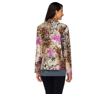George Simonton Pucker Knit Open Front Printed Jacket w/Shawl Collar