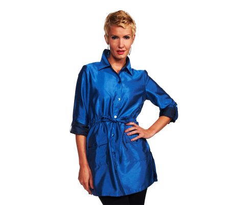 Joan Rivers Drawstring Waist Boyfriend Shirt - A228261