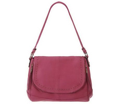 B. Makowsky Glove Leather Flap Messenger Bag with Zipper Pockets - A230961