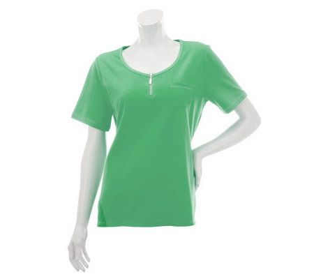 Denim & Co. Short Sleeve Scoop Neck Top with Zipper Detail - A231861