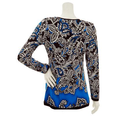 Linea by Louis DellOlio Placed Print Long Sleeve V-Neck Tunic