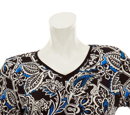 Linea by Louis DellOlio Placed Print Long Sleeve V-Neck Tunic