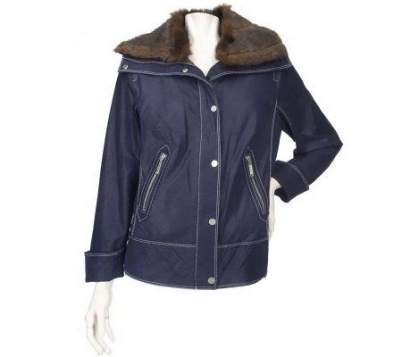 Bradley by Bradley Bayou Leather Jacket w/Removable Faux Fur Collar - A91861