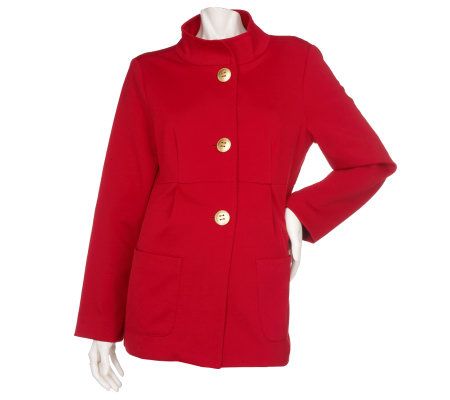 Susan Graver Soho Ponte Jacket Mandarin Collar with Back Tab - A93461