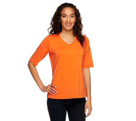 Susan Graver Essentials Butterknit V-neck Top w/Elbow Sleeves - A213062