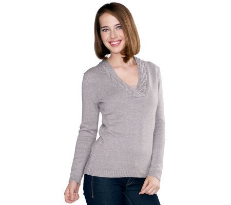 Liz Claiborne New York Crossover V-Neck Sweater w/Cable Detail - A219162