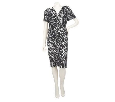 Kelly by Clinton Kelly Printed Faux Wrap Dress w/Buckle Detail - A222962