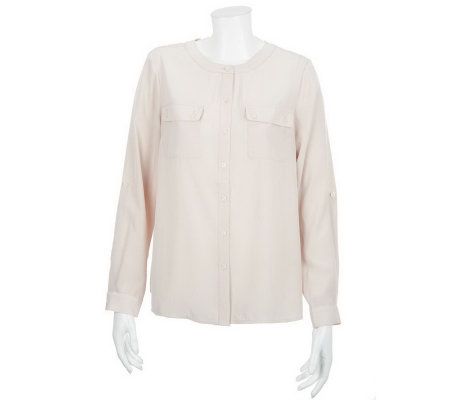 Susan Graver Woven Button Front Shirt with Long Sleeves - A226862