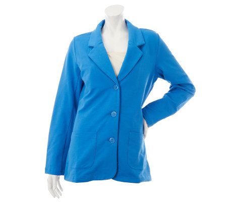 Denim & Co. Button Front French Terry Blazer with Pockets - A230862