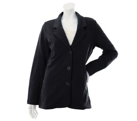 Denim & Co. Button Front French Terry Blazer with Pockets - A230862