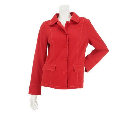 Bob Mackies Smart Denim Button Front Jacket w/ Exposed Stitch - A232562