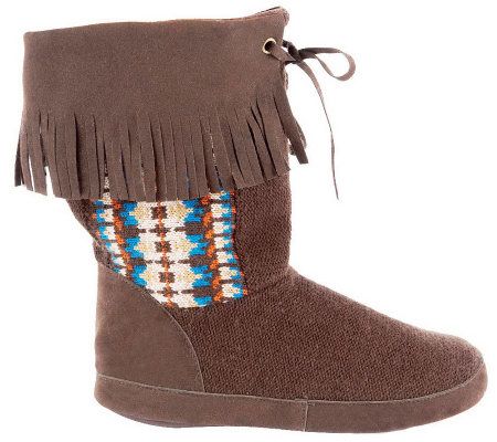 Muk Luks Noel Fringe Cuff Slipper Boots - A326562