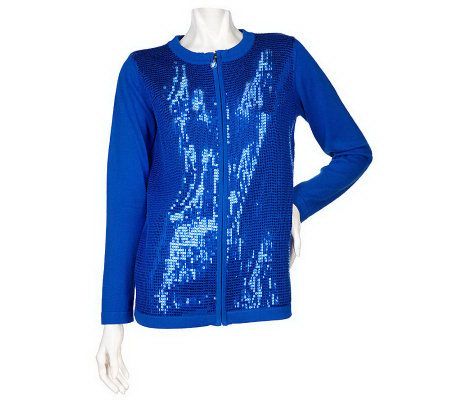 Quacker Factory Glamour & Shine Zip Front Cardigan - A92662