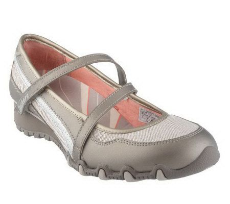 Skechers Leather & Sparkle Wedge Mary Janes - A209363