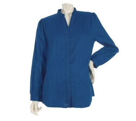 Denim & Co. Long Sleeve Novelty Woven Shirt with Smocked Waist - A209863