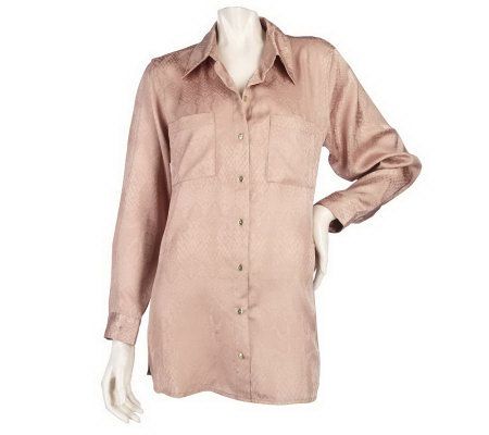 Susan Graver Animal Jacquard Charmeuse Big Shirt with Pockets - A210863