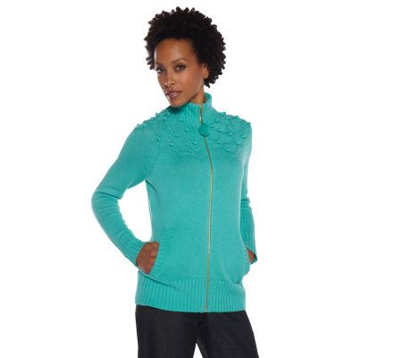 Isaac Mizrahi Live! Zip Front Mock Neck Cardigan - A212063