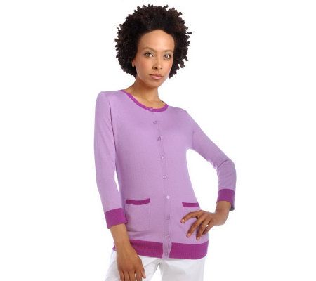 Isaac Mizrahi Live! 3/4 Sleeve Silk Cotton Cardigan - A214363