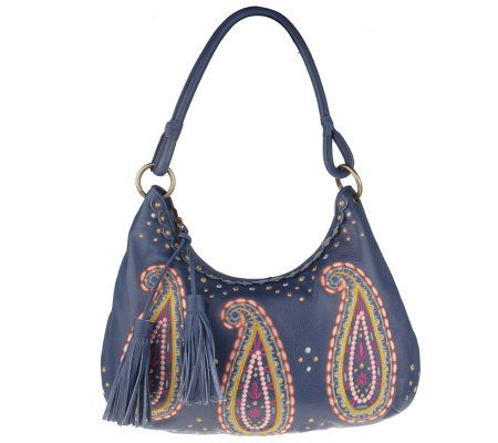 Fiore by Isabella Fiore Leather Hobo w/ Embroidered Paisley Detail - A214563