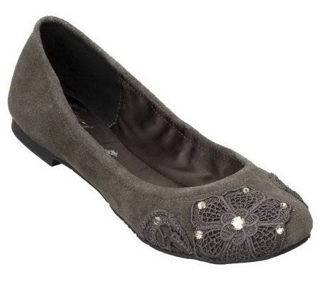 KathyVanZeeland Flats with Lace & Rhinestone Detail - A219963