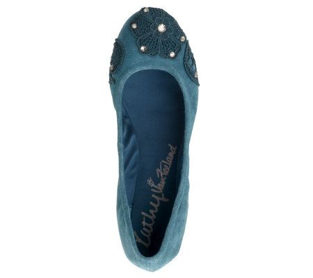 KathyVanZeeland Flats with Lace & Rhinestone Detail