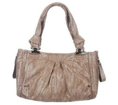 B. Makowsky Pearlized Leopard Leather Snap Top Satchel - A221263