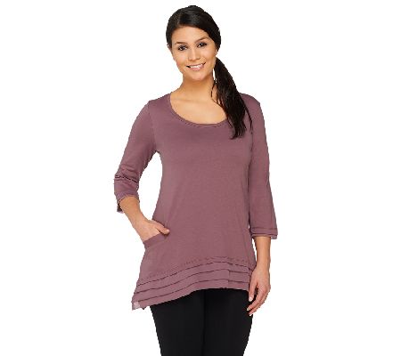 LOGO by Lori Goldstein Asymmetrical Hem Top with Chiffon Trim - A223263