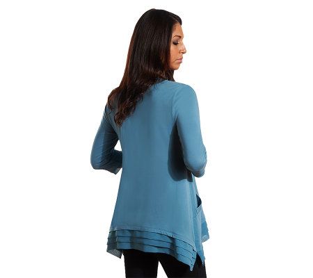 LOGO by Lori Goldstein Asymmetrical Hem Top with Chiffon Trim