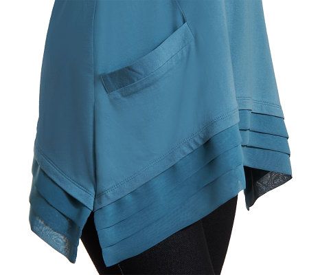 LOGO by Lori Goldstein Asymmetrical Hem Top with Chiffon Trim