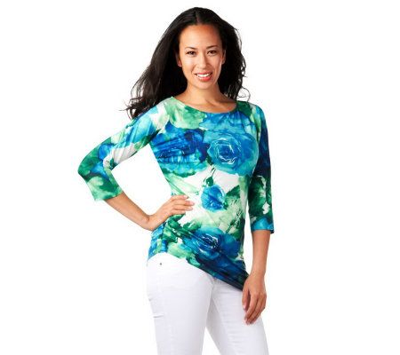 Mark of Style by Mark Zunino Dolman Sleeve Floral Print Knit Top - A224763