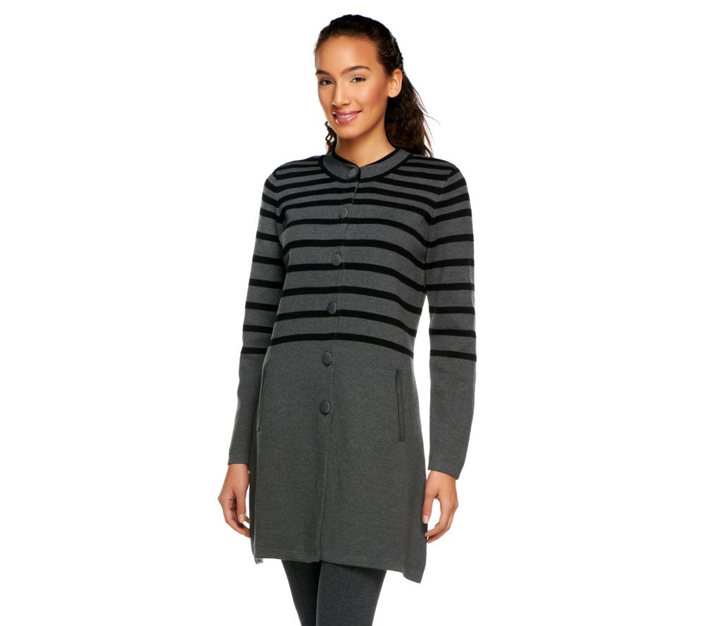 Liz Claiborne New York Button Front Striped Sweater Coat - A228163