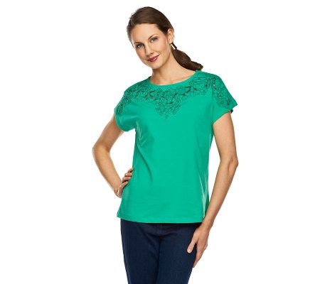 Isaac Mizrahi Live! Knit Top with Floral Cutout Embroidery - A230763
